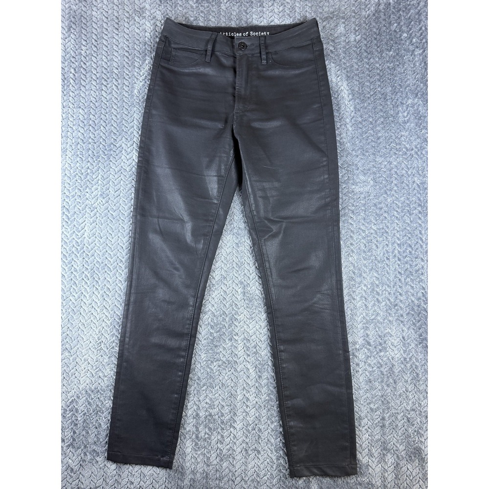 Articles of Society Waxed Skinny Jeans Womens 26 Black Cotton Stretch Mid Rise
